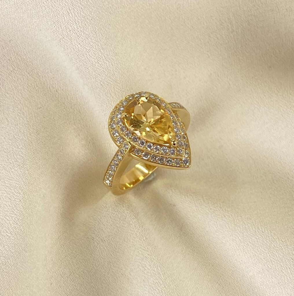 bague gabriel joaillier or jaune citrine diamants